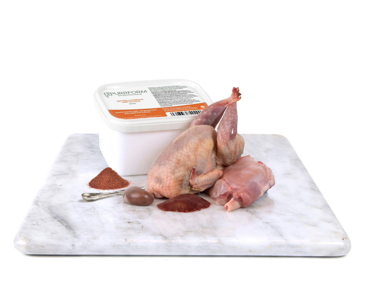 Purrform Raw Adult Cat Food Tub | Quail & Farmed Rabbit & Ground Bone with Rabbit Liver & Kidney 450g