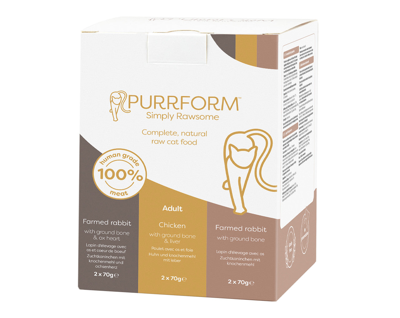 Purrform Raw Adult Cat Food Pouches | Mixed Box Farmed Rabbit/Chicken/Farmed Rabbit