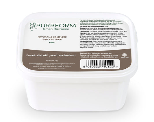 Purrform Raw Adult Cat Food | Farmed Rabbit with Ox Heart 450g