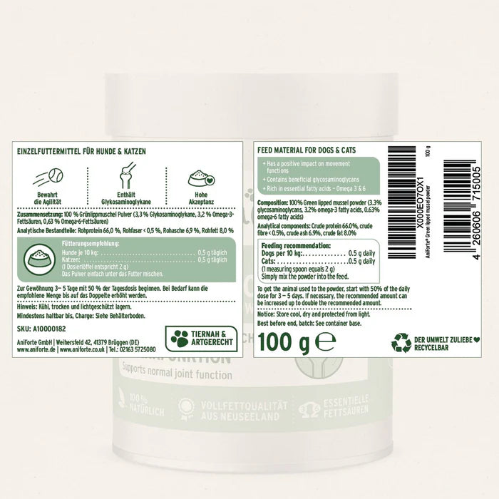Aniforte | Green Lipped Mussel Powder for Dogs & Cats - Joint Support 100g